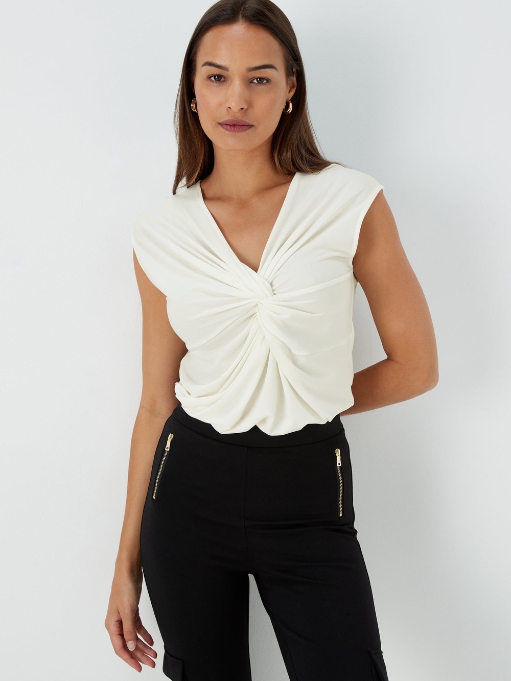 Banana Republic Twist-Knot V-Neck Cap Sleeve Top - Beige
